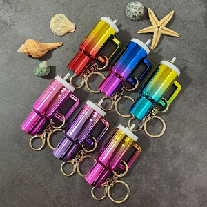 100 Pack Wholesale Stylish Gradient Mini Water Cup Plastic Keychain with Storage_GGblanks