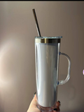 25 Pack Handle Avaliable 20oz White Sublimation Snow Globe Stainless Steel Inner Acrylic Outer Staight Tumbler_GGblanks