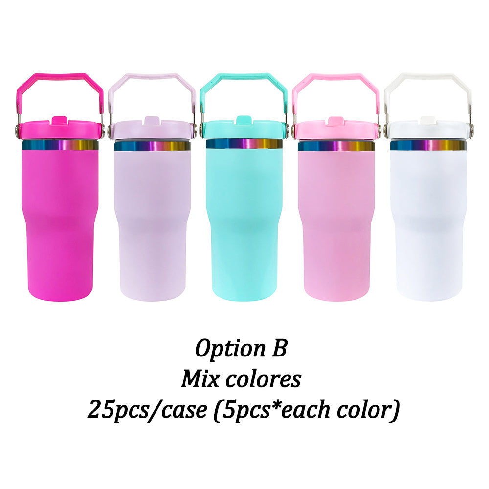 25 Pack 20oz Rainbow Plated Student Water Bottles with Flip Straws_GGblanks