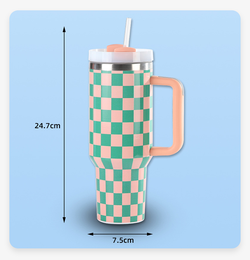20 Pack 40oz Checkered Pattern Stainless Steel Mug with Handle H2.0_GGblanks