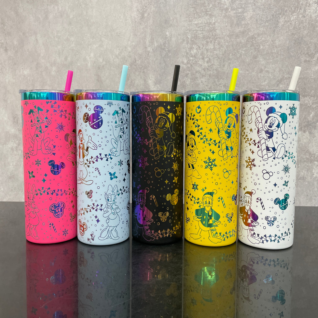 25 Pack 20oz Christmas straight tumblers with rainbow laser engraving Disney design_GGblanks
