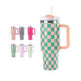20 Pack 40oz Checkered Pattern Stainless Steel Mug with Handle H2.0_GGblanks