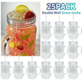 25 Pack Double Walled Mason Jars 20oz Plastic Cups with Handles for Snow Globe_GGblanks