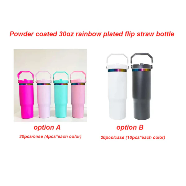 30oz GGblanks White/Macaron Colorful Student School Stanley Style 20oz 30oz Water Bottles Rainbow Plated Matte Glossy Tumblers with Flip Straw_GGblanks