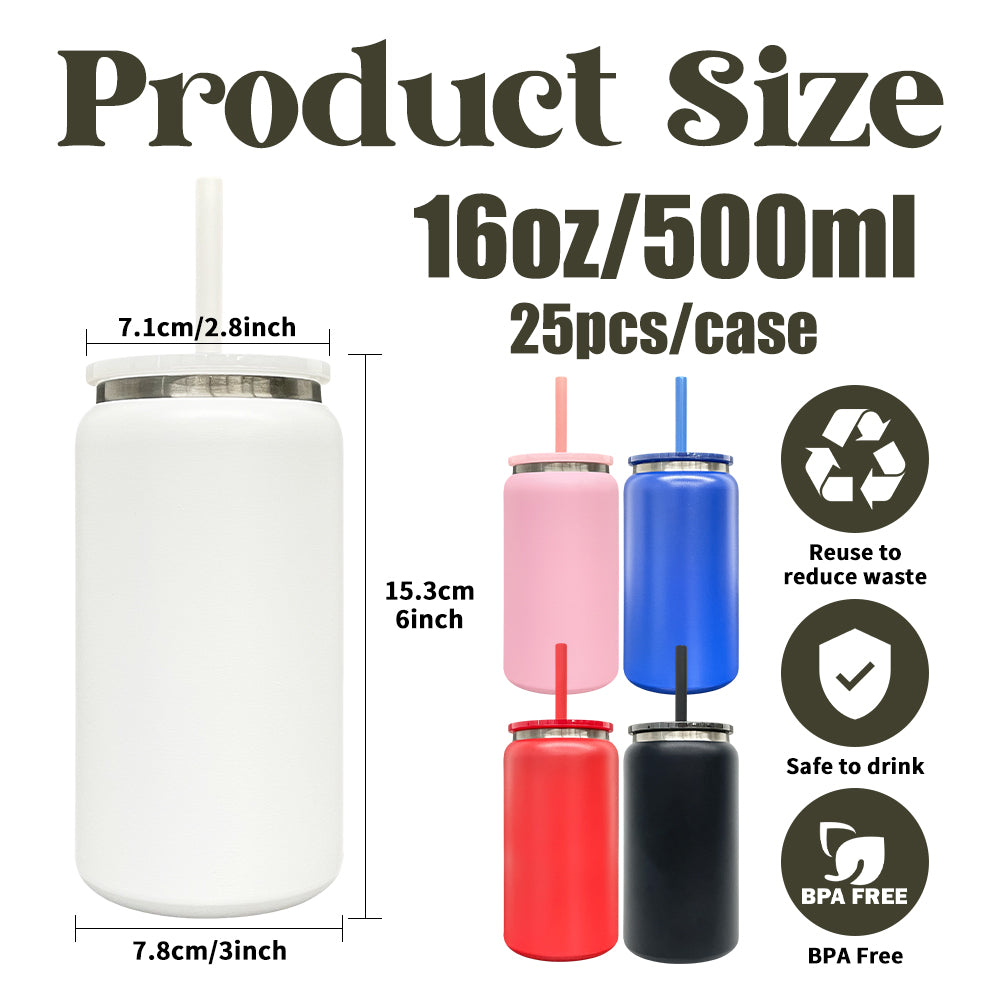 25 Pack USA RTS 16oz Stainless Steel Cans Black Plated Red Blue Black White PInk Soda Cans_GGblanks