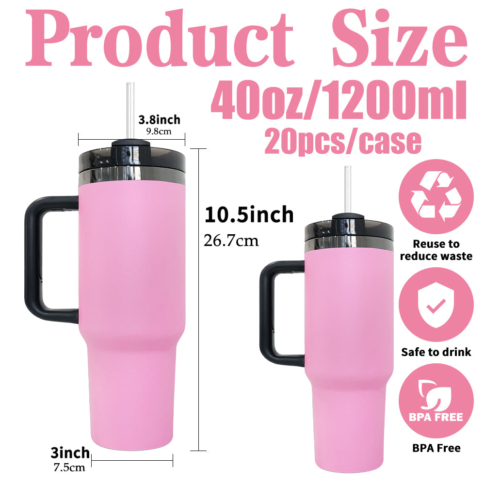 20 Pack USA RTS Pink Powder Coated Mirror Black Plated Underneath 40oz H2.0 Quencher Tumblers_GGblanks