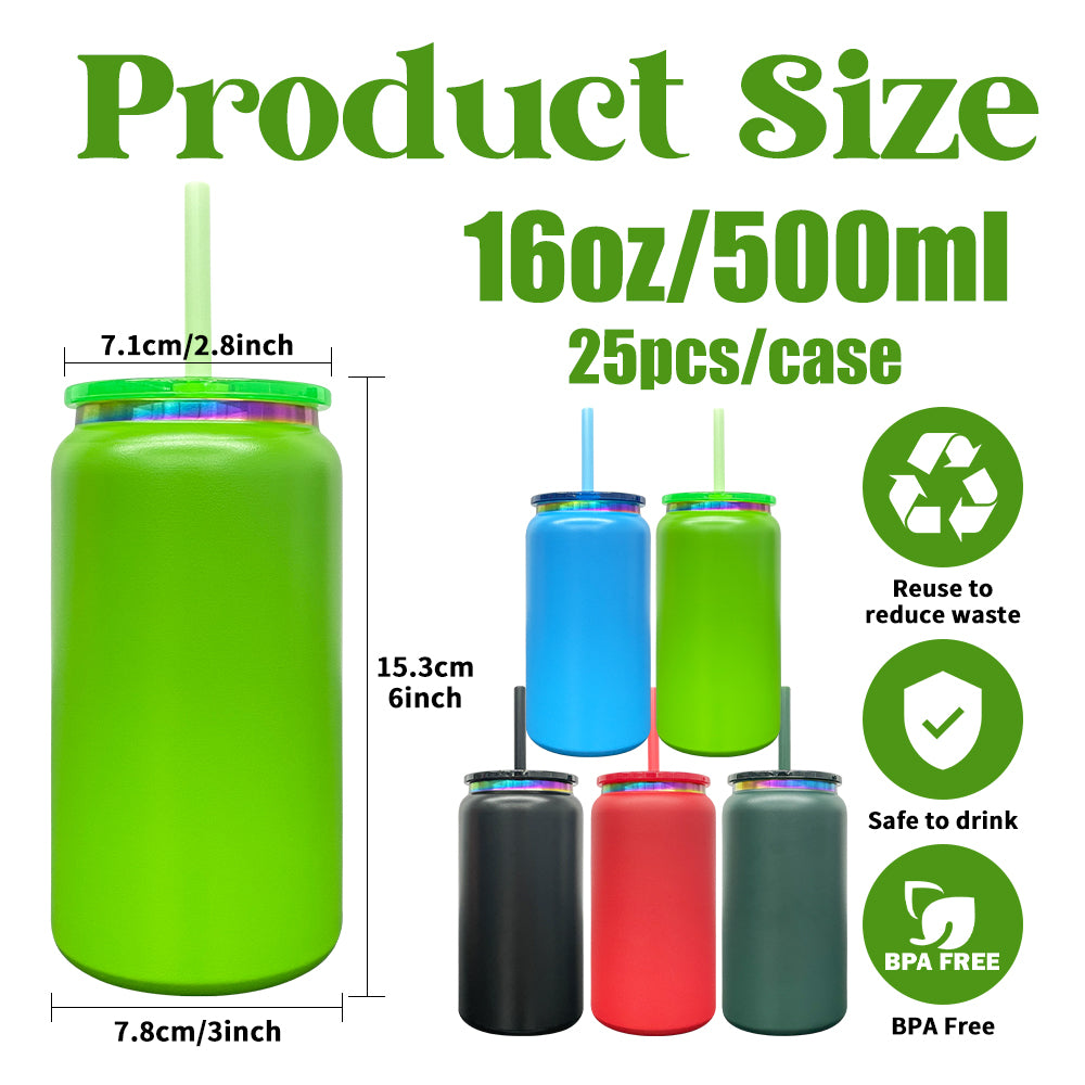25 Pack 16oz Christmas Stainless Steel Cans Rainbow Plated Black Red Blue Green Soda Cans_GGblanks