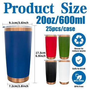 25 Pack 20oz Copper Plated Underneath Powder Coated Stainless Steel Tumbler with Magnetic Lid_GGblanks