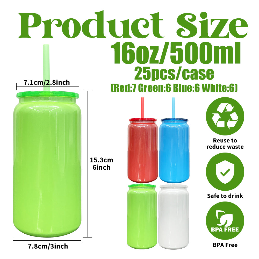 25 Pack USA RTS 16oz Christmas Stainless Steel Cans Blank Sublimation Black Red Blue Green Soda Cans_GGblanks