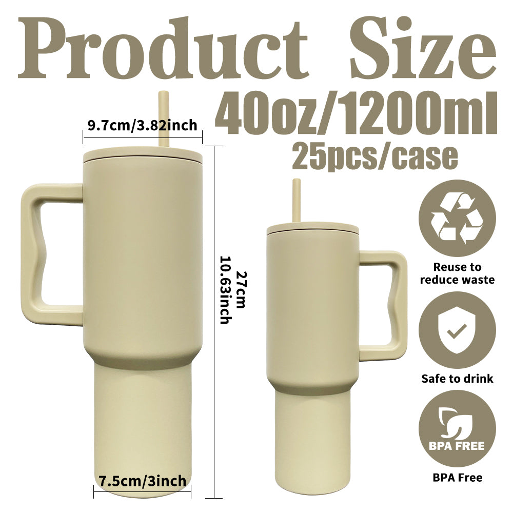 USA Warehouse 40oz Grayish Brown Handled Travel Mug Modern Matte 25pcs_GGblanks