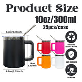 25 Pack 10oz Macaron Color/Black underneath Lowball Metal Tumblers With Removable Plastic Handle Water Cups With Magnetic Lids and Stainless Steel Straws_GGblanks