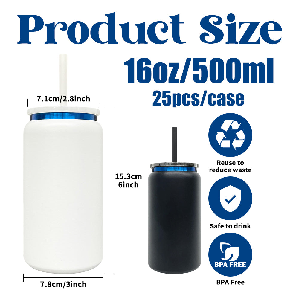 25 Pack China Warehouse 16oz Stainless Steel Cans Blue Plated 13pcs Black 12pcs White Soda Cans_GGblanks