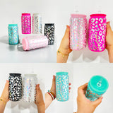 25 Pack 50 Pack 16oz Black Pink Teal White Clear with Holographic Leopard Glass Cans_GGblanks