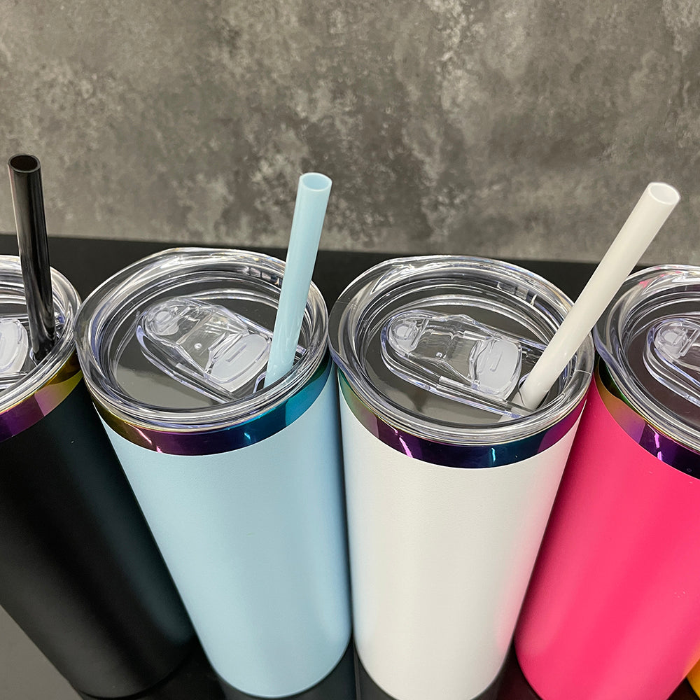 25 Pack 20oz Powder Coated Stainless Steel Straight Skinny Tumbler Rainbow Plated Rainbow Underneath Tumbler for Laser Engraving_GGblanks