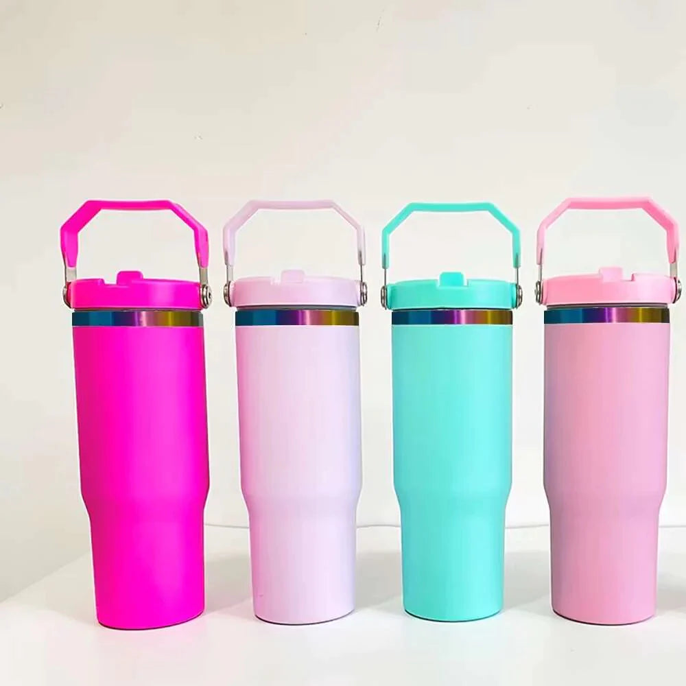 30oz GGblanks White/Macaron Colorful Student School Stanley Style 20oz 30oz Water Bottles Rainbow Plated Matte Glossy Tumblers with Flip Straw_GGblanks