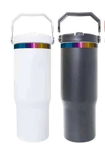 30oz GGblanks White/Macaron Colorful Student School Stanley Style 20oz 30oz Water Bottles Rainbow Plated Matte Glossy Tumblers with Flip Straw_GGblanks