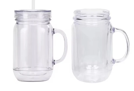 25 Pack Double Walled Mason Jars 20oz Plastic Cups with Handles for Snow Globe_GGblanks