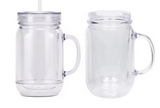 25 Pack Double Walled Mason Jars 20oz Plastic Cups with Handles for Snow Globe_GGblanks