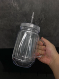 25 Pack Double Walled Mason Jars 20oz Plastic Cups with Handles for Snow Globe_GGblanks