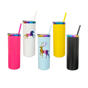 25 Pack 20oz Powder Coated Stainless Steel Straight Skinny Tumbler Rainbow Plated Rainbow Underneath Tumbler for Laser Engraving_GGblanks