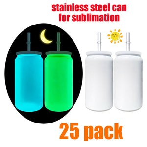 25 Pack China Warehouse 16oz Glow In the Dark Stainless Steel Cans for Sublimation_GGblanks
