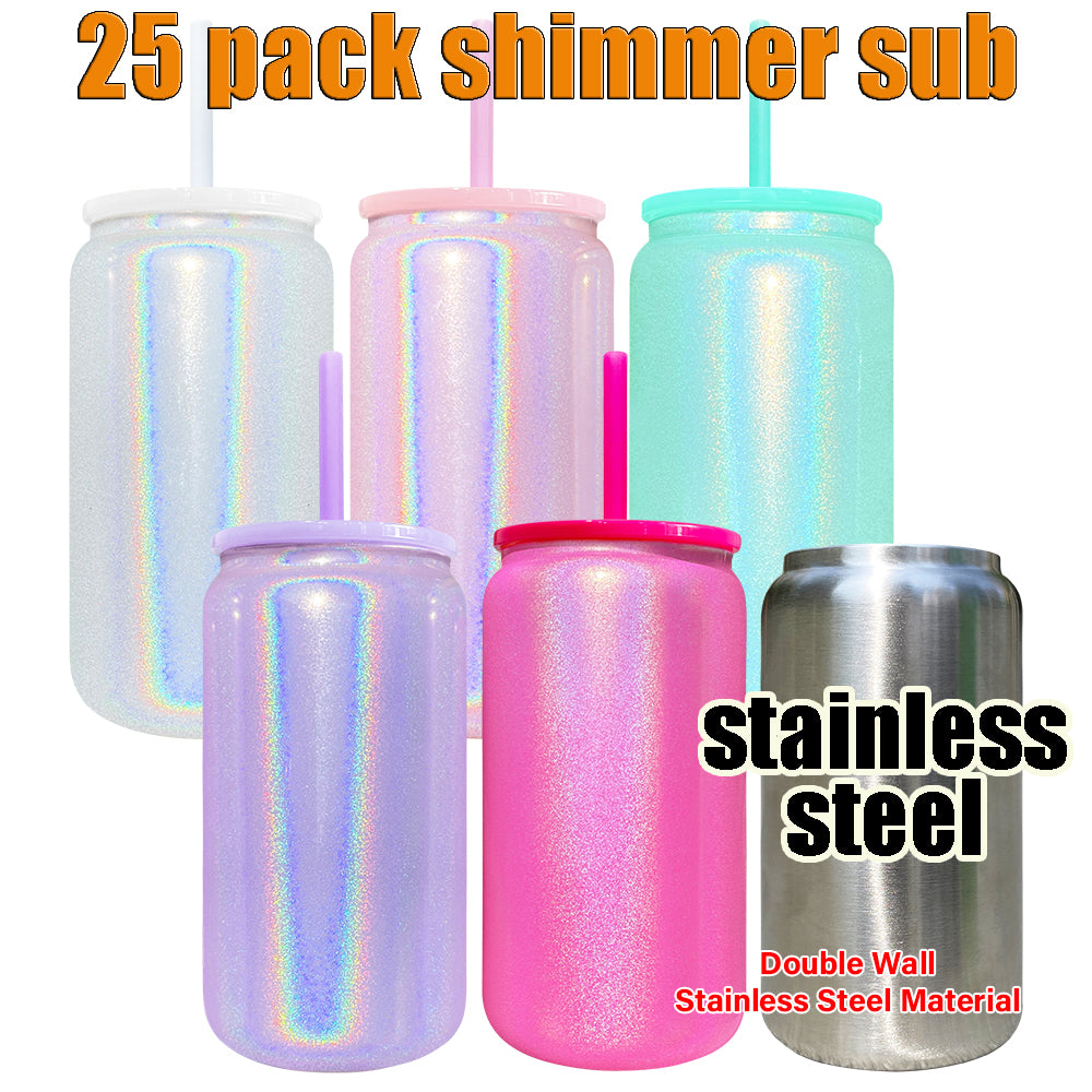 25 Pack USA RTS 16oz Shimmer Sublimation Stainless Steel Cans_GGblanks