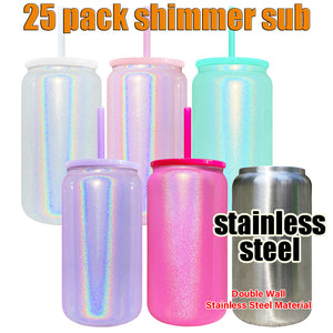 25 Pack USA RTS 16oz Shimmer Sublimation Stainless Steel Cans_GGblanks