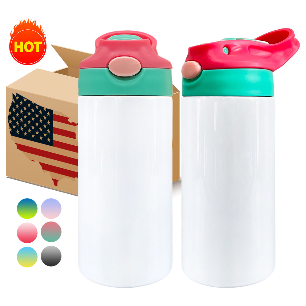 25 Pack 50 Pack 12oz China Warehouse White Blank Sublimation Sports Kids Water Bottle_GGblanks