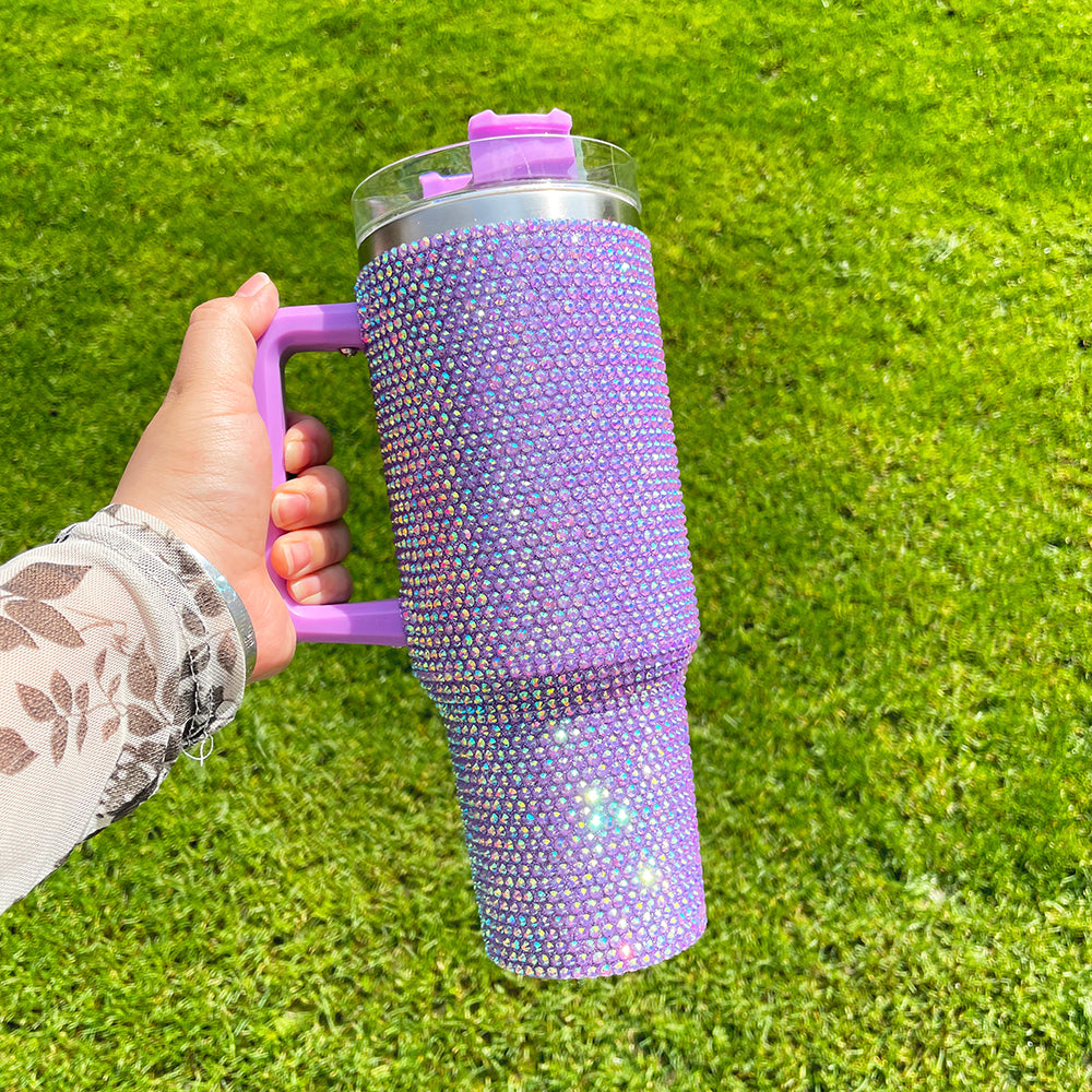 16 Pack 40oz H1.0 Colorful Rhinestone Full Coverd Bling Stanley Style Travel Mug Tumbler_GGbblanks