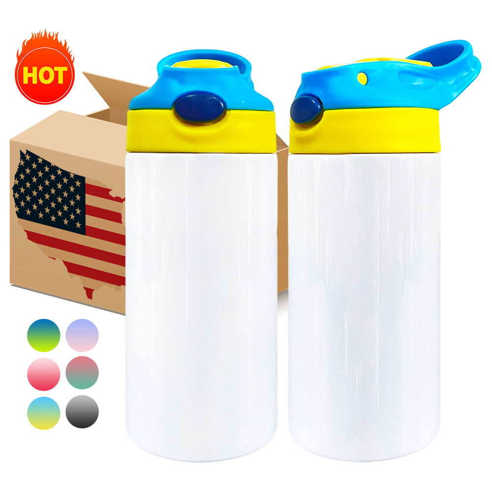 25 Pack 50 Pack 12oz China Warehouse White Blank Sublimation Sports Kids Water Bottle_GGblanks