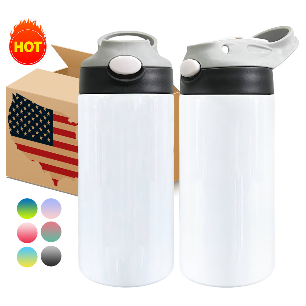 25 Pack 50 Pack 12oz China Warehouse White Blank Sublimation Sports Kids Water Bottle_GGblanks
