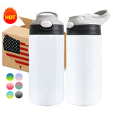 25 Pack 50 Pack 12oz China Warehouse White Blank Sublimation Sports Kids Water Bottle_GGblanks