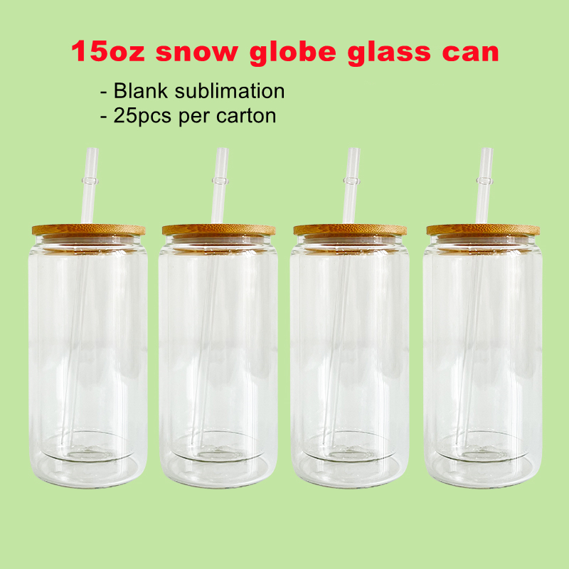 Customizable 15oz Snow Globe Glass Mug With Bamboo Lid Ideal For