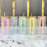 35 Pack 20oz Blank Sublimation Mixed 5 Colors Iridescent Beer Glass Can With Bamboo Lid And Plastic Straw_GGblanks