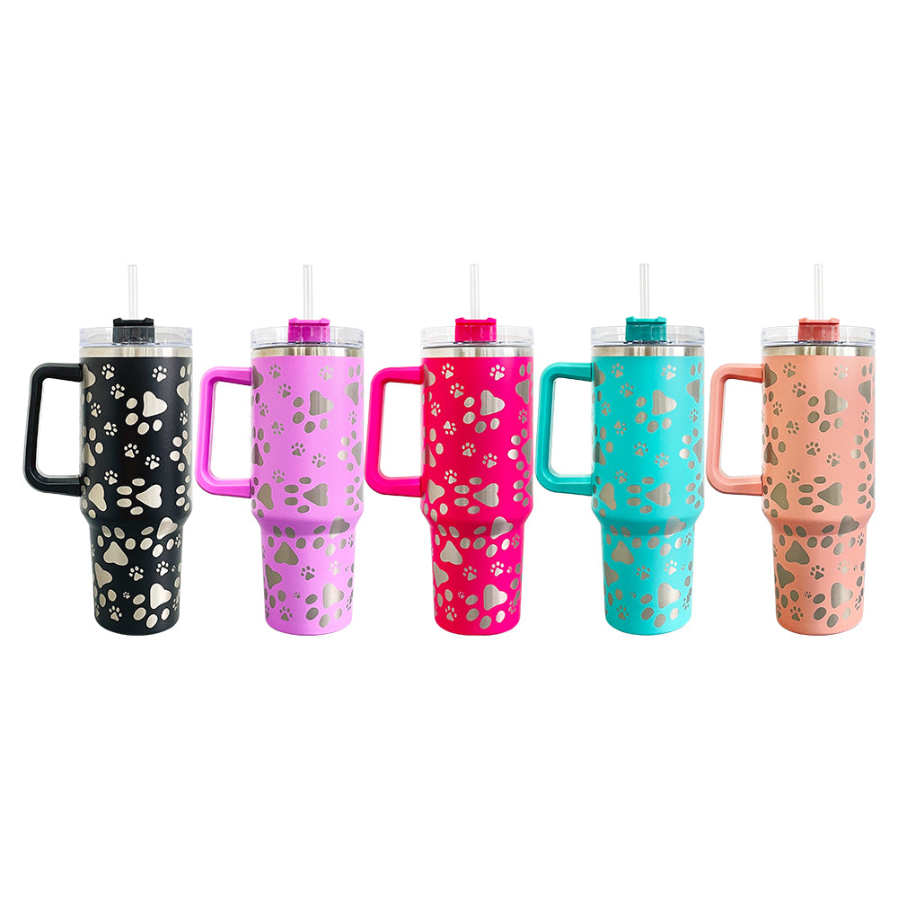 China RTS_H1.0 40oz Laser Engraving Dog Cat Paws Powder Coated Tumbler With Handle Lid And Straw Sold by Case-GGblanks