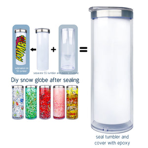 25 Pack 20oz Sublimation Blanks Pre Drilled Double Wall Snow Globe Storyboard Tumbler with Plug_GGblanks
