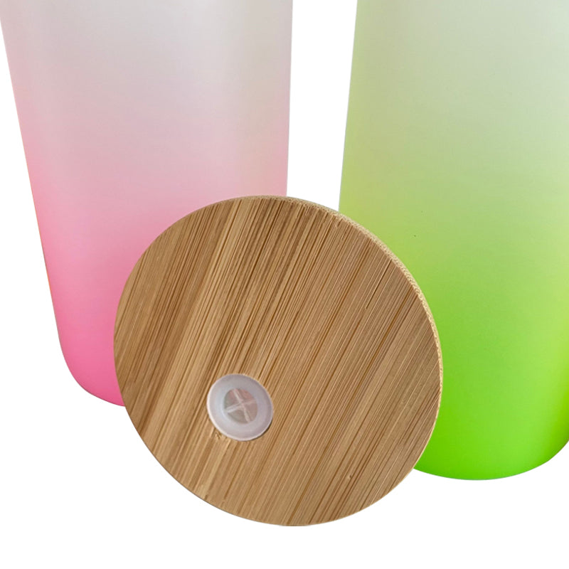 China RTS_25oz Blank Sublimation Colorful Gradient Straight Glass Tumbler With Bamboo Lid And Plastic Straw Sold By Case-GGblanks