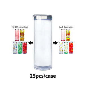 25 Pack 20oz Sublimation Blanks Pre Drilled Double Wall Snow Globe Storyboard Tumbler with Plug_GGblanks
