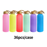 36 Pack 20oz Blank Sublimation Colorful Glass Bottle with Bamboo Lid and Rope_GGblanks