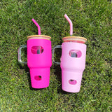 China RTS_Free shipping Silicone Sleeve Bamboo Lid Cup with Time Marker Handle Straw Coffee Reusable Water Bottles Glass Tumbler-GGblanks