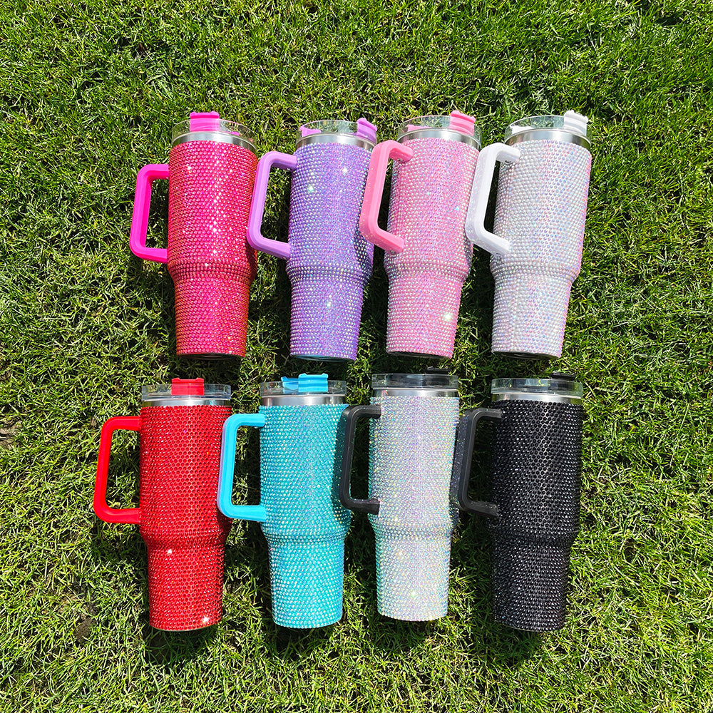 16 Pack 40oz H1.0 Colorful Rhinestone Full Coverd Bling Stanley Style Travel Mug Tumbler_GGbblanks
