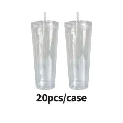 20 Pack 24oz Double Walled BPA Free Snow Globe Plastic Acrylic Cups with Lids and Straws_GGblanks