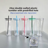 20 Pack 24oz Double Walled BPA Free Snow Globe Plastic Acrylic Cups with Lids and Straws_GGblanks