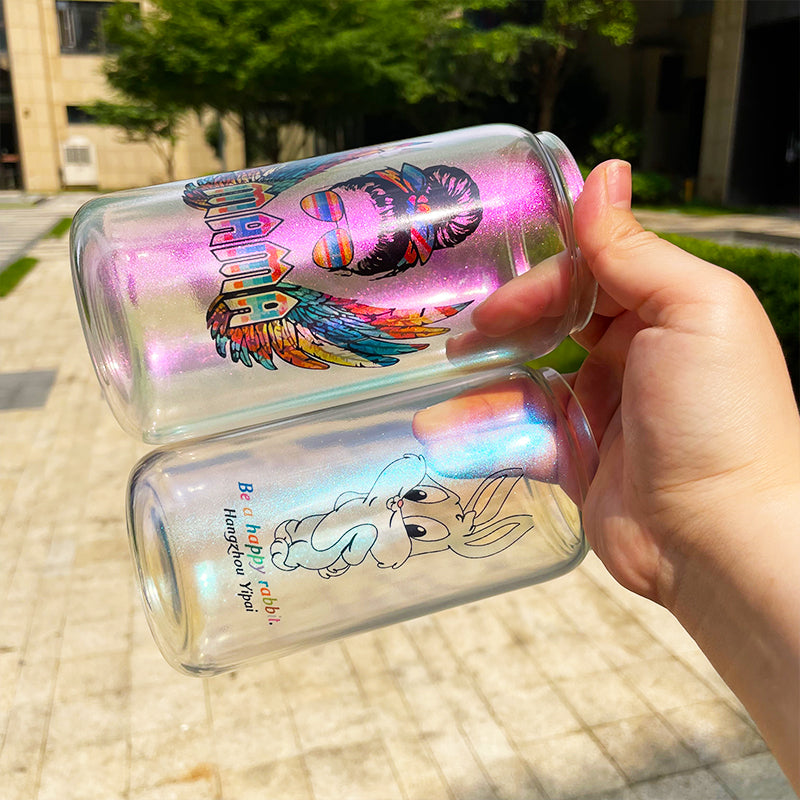 35 Pack 20oz Blank Sublimation Mixed 5 Colors Iridescent Beer Glass Can With Bamboo Lid And Plastic Straw_GGblanks