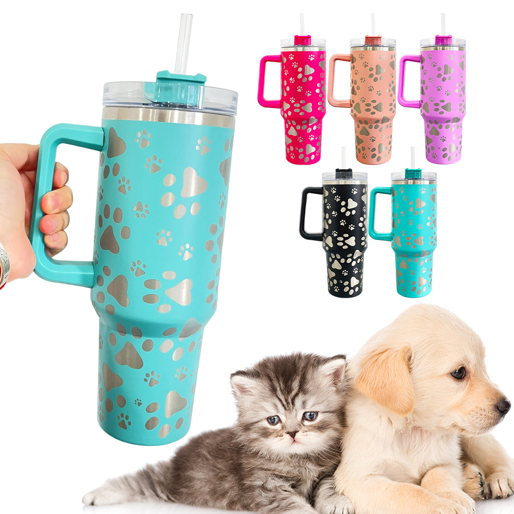 China RTS_H1.0 40oz Laser Engraving Dog Cat Paws Powder Coated Tumbler With Handle Lid And Straw Sold by Case-GGblanks