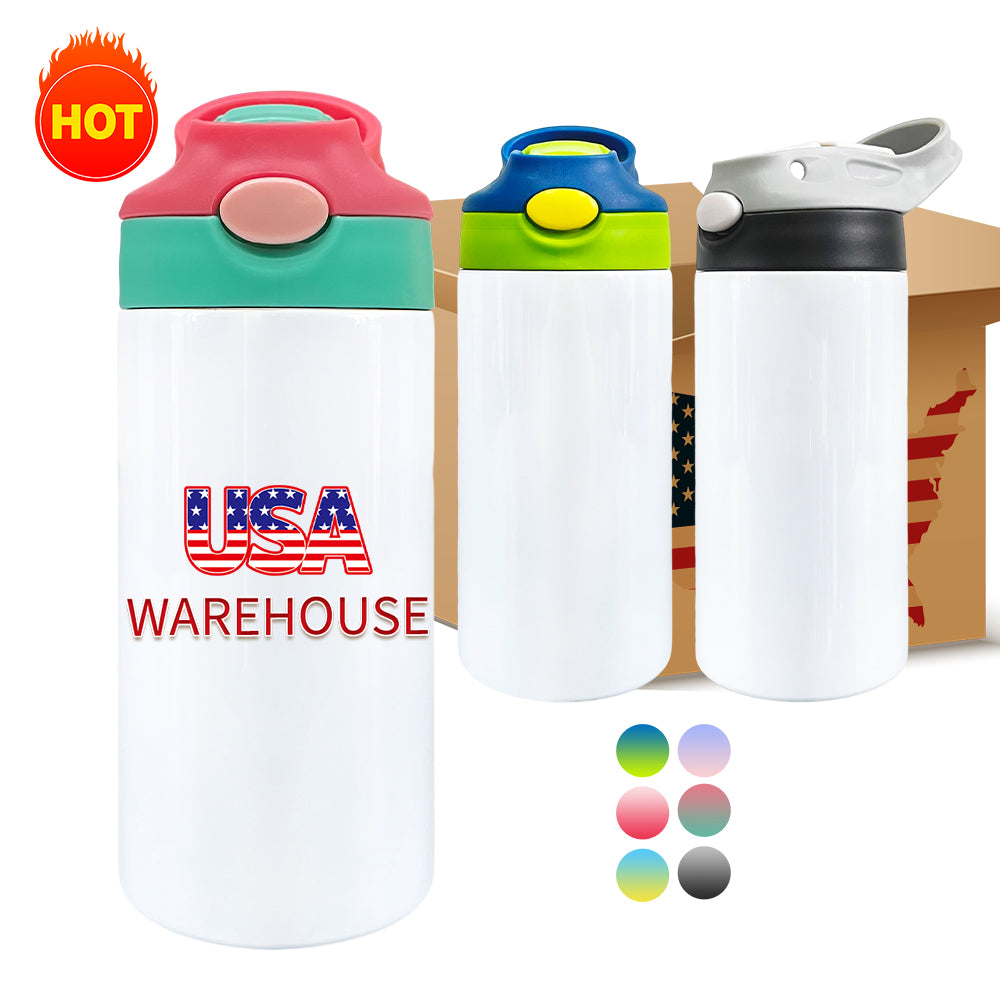 25 Pack 50 Pack 12oz China Warehouse White Blank Sublimation Sports Kids Water Bottle_GGblanks