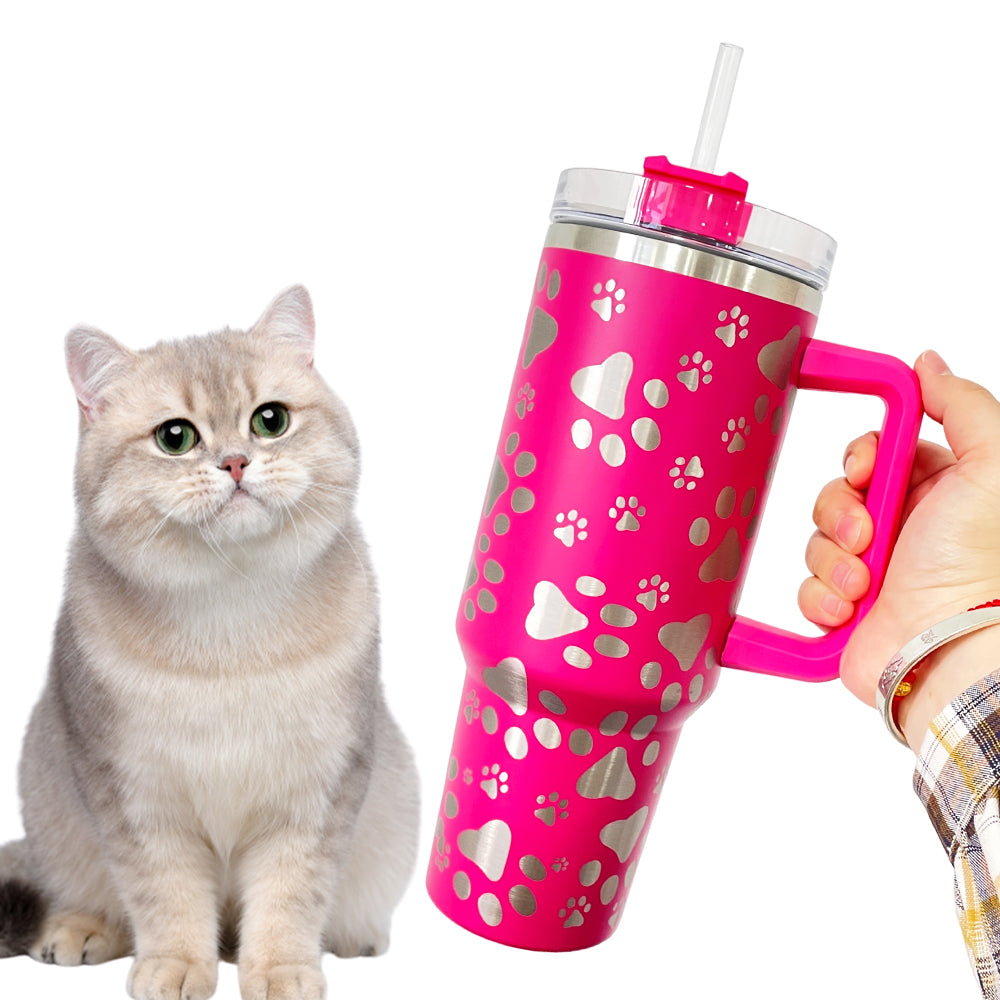 China RTS_H1.0 40oz Laser Engraving Dog Cat Paws Powder Coated Tumbler With Handle Lid And Straw Sold by Case-GGblanks