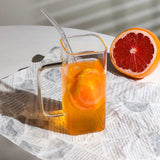 China RTS_13.5oz 400Ml Clear Square Glass Mug with Clored Handle with Bamboo Lid Sold by Case-GGblanks