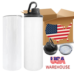 25 Pack USA RTS 20oz Blank Sublimation White Straight Dual Lids Tumbler With Handle Lid And Slide Lid_GGblanks