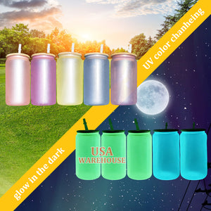 Halloween Cups 16oz UV Color Change and Glow In The Dark Sublimation Glass Can_GGblanks